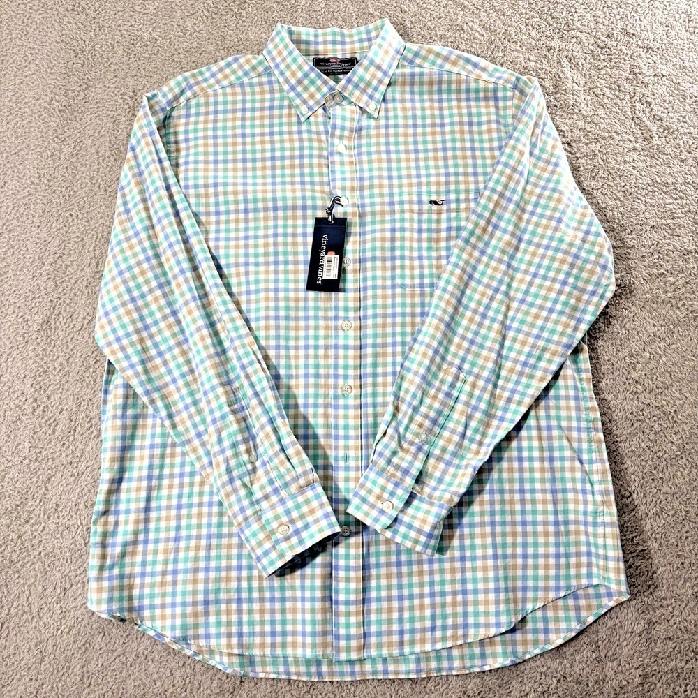 Vineyard Vines Slim Fit Tucker Shirt Mens XL Button Down Green Gingham Preppy - Picture 11 of 12